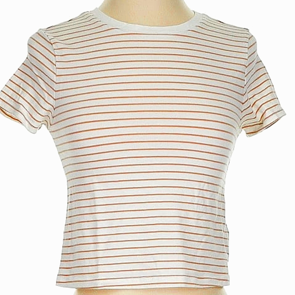Old Navy White and Brown Striped Short Sleeve Tee